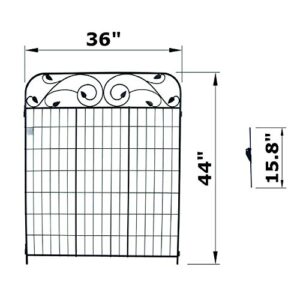 MTB Black Coated Steel Decorative Garden Fence Panel 8 Leaves, 44 x 36-inch (Pkg of 4, Linear Length 12 feet) Metal Border Folding Fence