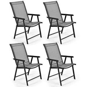 s afstar safstar patio chairs, outdoor foldable sling chairs with armrests for lawn garden backyard poolside porch, folding outdoor chairs (set of 4, gray)