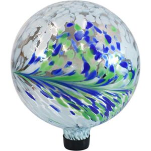 sunnydaze 10-inch glass outdoor gazing globe – reflective ball yard ornament for patio or lawn – floral spring splash