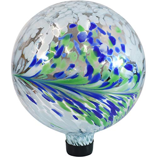 Sunnydaze 10-Inch Glass Outdoor Gazing Globe - Reflective Ball Yard Ornament for Patio or Lawn - Floral Spring Splash