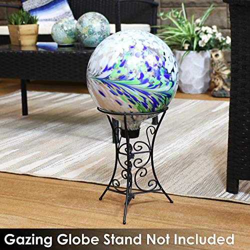 Sunnydaze 10-Inch Glass Outdoor Gazing Globe - Reflective Ball Yard Ornament for Patio or Lawn - Floral Spring Splash