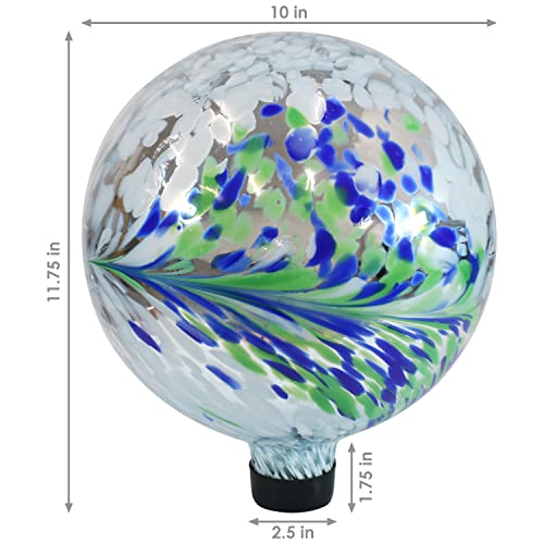 Sunnydaze 10-Inch Glass Outdoor Gazing Globe - Reflective Ball Yard Ornament for Patio or Lawn - Floral Spring Splash