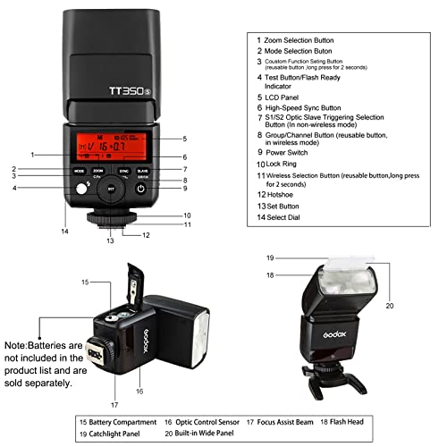 Godox TT350S Flash Speedlite for Sony Camera, 2.4G Wireless GN36 1/8000s HSS TTL Camera Flash Compatible for Sony Camera A7 A7R A7S A7-II A7-III A7R-II A7R-III A7S-II A6300 A6000 etc