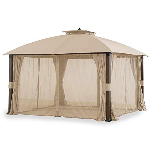 Garden Winds Replacement Canopy Top Cover and Netting Set for Broyhill Eagle Brooke Ashford Asheville Gazebo - Riplock 350 - Beige - Will FIT These Models ONLY: A101007600, A101007603, A101007604