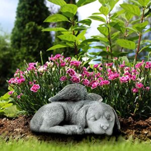 Pure Garden Sculpture Pet Memorial Statue, Sleeping Angel Dog