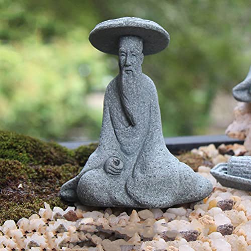 Hemoton Mini Fisherman Statue Fairy Garden Figurine Elder Statue Aquarium Exotic Environments Bonsai Pot Asian Decoration for Zen Garden Home Decor Grey