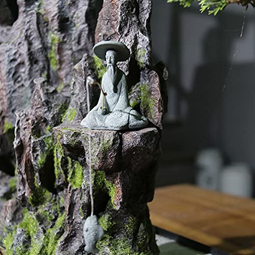 Hemoton Mini Fisherman Statue Fairy Garden Figurine Elder Statue Aquarium Exotic Environments Bonsai Pot Asian Decoration for Zen Garden Home Decor Grey