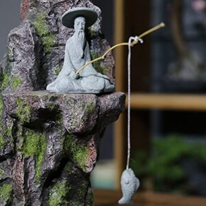 Hemoton Mini Fisherman Statue Fairy Garden Figurine Elder Statue Aquarium Exotic Environments Bonsai Pot Asian Decoration for Zen Garden Home Decor Grey