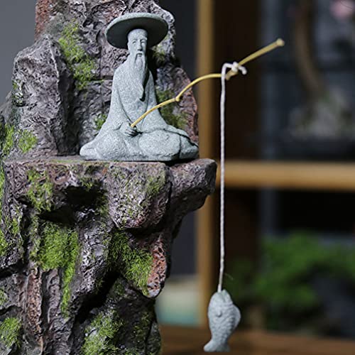 Hemoton Mini Fisherman Statue Fairy Garden Figurine Elder Statue Aquarium Exotic Environments Bonsai Pot Asian Decoration for Zen Garden Home Decor Grey