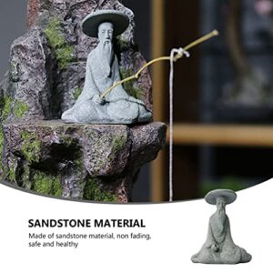 Hemoton Mini Fisherman Statue Fairy Garden Figurine Elder Statue Aquarium Exotic Environments Bonsai Pot Asian Decoration for Zen Garden Home Decor Grey