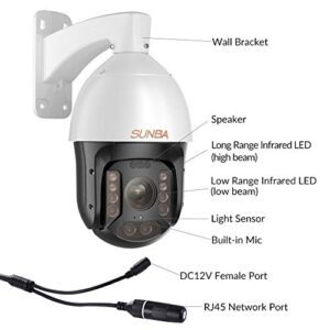 SUNBA Auto Tracking PTZ Camera PoE+ Outdoor, 36X Optical Zoom 5MP Smart Security Dome, RTMP for YouTube Live Streaming, Two-Way Audio, Night Vision up to 1500ft (P636 V2, Performance Series)