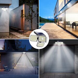 Solar Light Outdoor Motion Sensor Flood Light, 214 LED 500LM Security Light Wall Light Porch Light IP65 Waterproof 4 Adjustable Heads 340°Wide Angle with 3 Optional Modes Lighting for Garden (2 Pack)