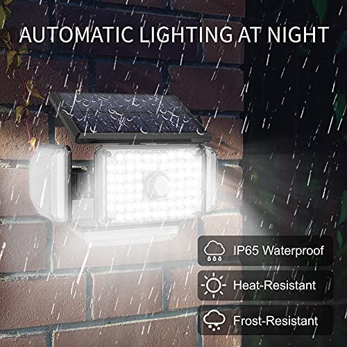 Solar Light Outdoor Motion Sensor Flood Light, 214 LED 500LM Security Light Wall Light Porch Light IP65 Waterproof 4 Adjustable Heads 340°Wide Angle with 3 Optional Modes Lighting for Garden (2 Pack)