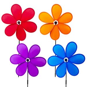 4pcs flower pinwheels wind spinner for kids 11.8 inch lawn pinwheel colorful garden windmill toys for garden, party, outdoor, yard decor