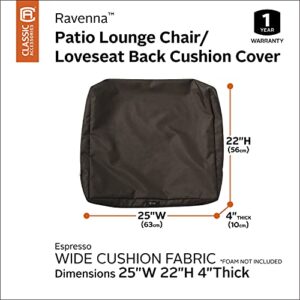 Classic Accessories Ravenna Water-Resistant 25 x 22 x 4 Inch Outdoor Back Cushion Slip Cover, Patio Furniture Cushion Cover, Espresso, Patio Furniture Cushion Covers