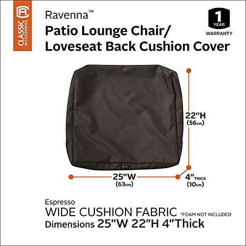 Classic Accessories Ravenna Water-Resistant 25 x 22 x 4 Inch Outdoor Back Cushion Slip Cover, Patio Furniture Cushion Cover, Espresso, Patio Furniture Cushion Covers