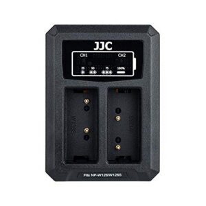 jjc np-w126 battery charger usb dual slot for fuji fujifilm x-t3 x-t2 x-t1 x-s10 x-t30 x-t20 x-t10 x-t200 x-t100 x100v x100f x-h1 x-pro3 x-pro2 x-e4 x-e3 x-e2 x-e2s x-e1 x-a7 and more fujifilm cameras
