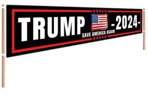chxsm donald trump 2024 flag trump 2024 save america again sign banner 2024 trump re-elect advertising banner for yard garden fence outdoor indoor hanging decor (9.8 x 1.6 ft)