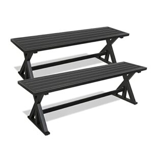 bigget 2pc outdoor metal bench for garden,patio dining seating benches furniture for outside park,picnic,yard(black)