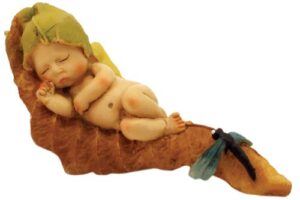 top collection enchanted story fairy garden sleeping fairy baby with dragonfly outdoor statue, brown, tan, green