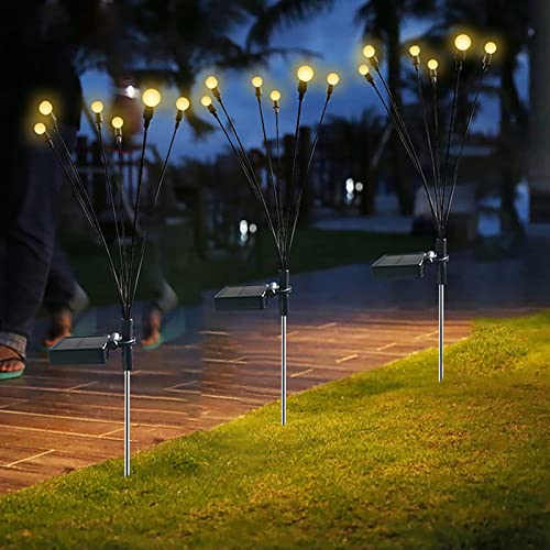 JiJiRuDU Solar Garden Lights Starburst Swaying Light Swaying When Wind Blows Solar Lights Outdoor Decorative String Lights White Cord Warm Light (Yellow, One Size)