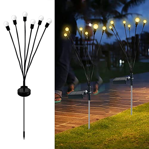 JiJiRuDU Solar Garden Lights Starburst Swaying Light Swaying When Wind Blows Solar Lights Outdoor Decorative String Lights White Cord Warm Light (Yellow, One Size)