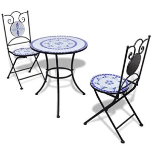 vidaxl bistro table 23.6″ mosaic with 2 chairs blue and white chair furniture