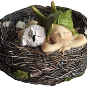 Top Collection 4202 Sleeping Fairy Baby with Owl in Nest Figurines