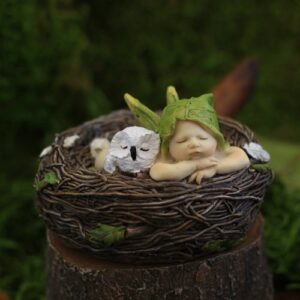 Top Collection 4202 Sleeping Fairy Baby with Owl in Nest Figurines