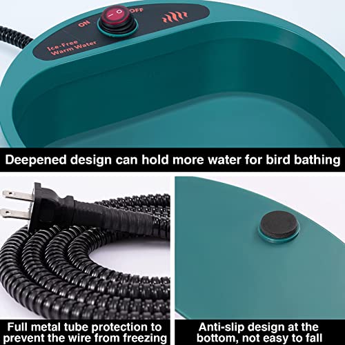 MEWTOGO Heated Bird Bath, 68 Oz Bird Baths for Outdoors 100W Deep Birdbath Heater Bird Water Feeder for Winter Garden Deck Yard Animals Wild Bird Pet Dogs Drink Water