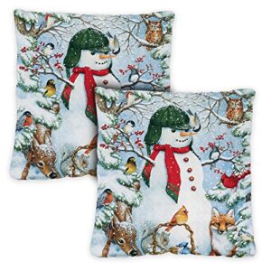 toland home garden woodland snowman 18 x 18 inch decorative indoor pillow case only (2-pack)