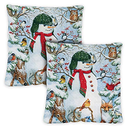 Toland Home Garden Woodland Snowman 18 x 18 Inch Decorative Indoor Pillow Case Only (2-Pack)