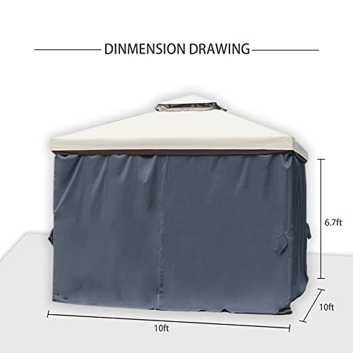 Sunshine Outdoor Replacement Gazebo Curtains 4 Panels with Zipper for Garden Patio Yard (10'x10', Grey)(Curtains Only)