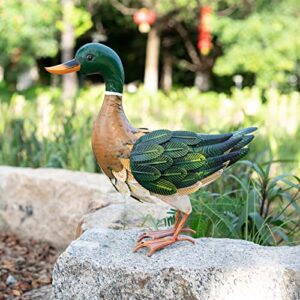 haitianxin Mallard Duck Outdoor Sculpture, Mallard Duck Animal Garden Statue, Garden Outdoor Statue Metal Duck Art Sculpture, for Outdoor Patio, Backyard and Home Kitchen Decoration