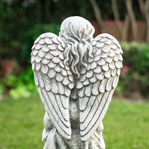 Glitzhome GH50526 Angel with a Bird Bath Garden Decor Statue, 31 Inch, Antique Beige