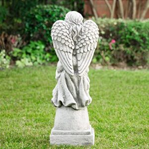 Glitzhome GH50526 Angel with a Bird Bath Garden Decor Statue, 31 Inch, Antique Beige