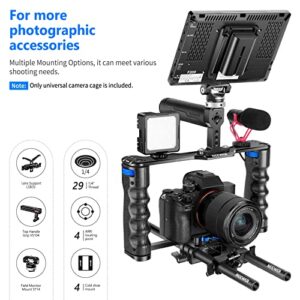 NEEWER Aluminum Alloy Camera Cage, Filmmaking Rig with Top Handle, Dual Grips & Arca Type Base, Compatible with Sony A7S III A7IV A6600 Canon EOS R5C R5 R6 DSLR/Mirrorless Cameras - VS107, Blue