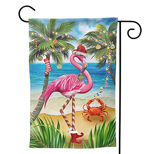 Mr.Tom Merry Christmas Flamingo Garden Flag Double Sided Outdoor Garden Yard Banner Decoration Size 12.5"X18"