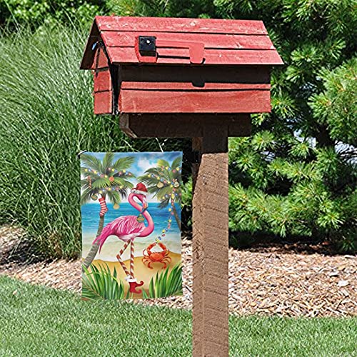 Mr.Tom Merry Christmas Flamingo Garden Flag Double Sided Outdoor Garden Yard Banner Decoration Size 12.5"X18"