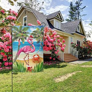 Mr.Tom Merry Christmas Flamingo Garden Flag Double Sided Outdoor Garden Yard Banner Decoration Size 12.5"X18"