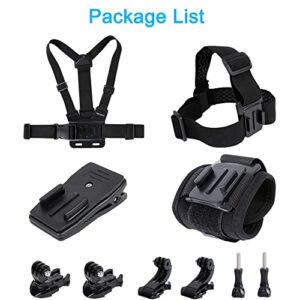 Accessories Set for GoPro Hero 11/10/9/8/7/6/5/4,New Quick Release Head Strap Mount + Chest Mount Harness + Backpack Clip Holder + 360°Rotating Wrist Strap