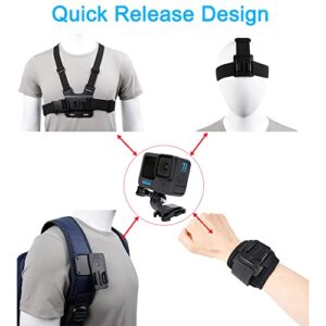 Accessories Set for GoPro Hero 11/10/9/8/7/6/5/4,New Quick Release Head Strap Mount + Chest Mount Harness + Backpack Clip Holder + 360°Rotating Wrist Strap