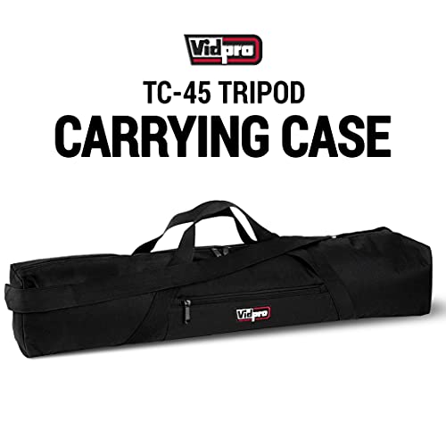 Vidpro TC-45 Tripod Carrying Case - Heavy Duty Nylon Bag with Shoulder Straps and Handles - Compact Case with Full Length Zippered Closure Plus External Pocket Fits Tripod with Head up to 45 Inches