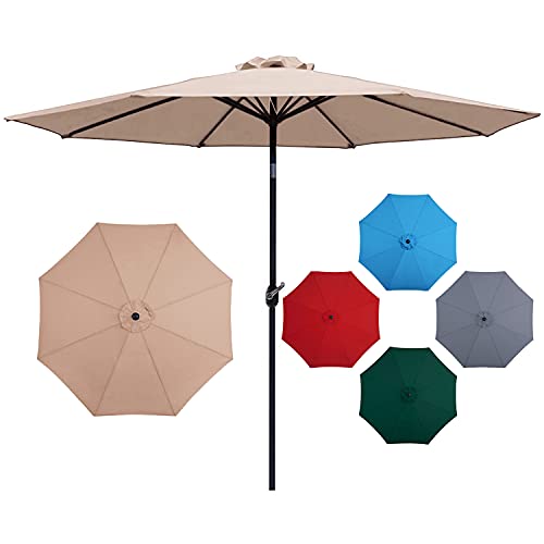 JMEXSUSS 9ft Patio Umbrella,Table Umbrella Outdoor Patio Market Umbrella with Push Button Tilt and Crank,8 Ribs Umbrella Outdoor for Patio,Garden,Cafe,Pool(Khaki)