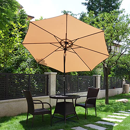 JMEXSUSS 9ft Patio Umbrella,Table Umbrella Outdoor Patio Market Umbrella with Push Button Tilt and Crank,8 Ribs Umbrella Outdoor for Patio,Garden,Cafe,Pool(Khaki)