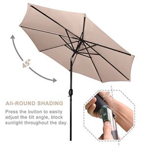 JMEXSUSS 9ft Patio Umbrella,Table Umbrella Outdoor Patio Market Umbrella with Push Button Tilt and Crank,8 Ribs Umbrella Outdoor for Patio,Garden,Cafe,Pool(Khaki)