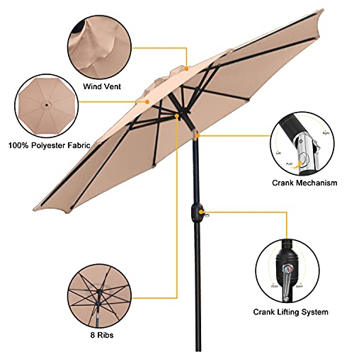 JMEXSUSS 9ft Patio Umbrella,Table Umbrella Outdoor Patio Market Umbrella with Push Button Tilt and Crank,8 Ribs Umbrella Outdoor for Patio,Garden,Cafe,Pool(Khaki)