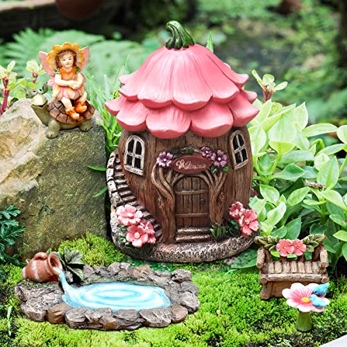 Aivanart Fairy Garden Decor House Kit, Miniature Garden Sculpture Statues Accessories Gifts for Kids Christmas Yard Decor Figurines Outdoor