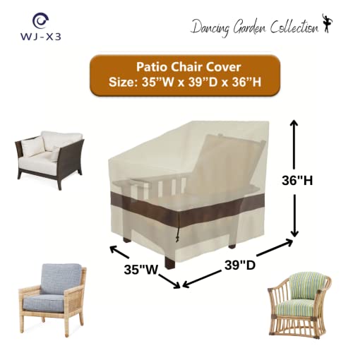 WJ-X3 Patio Chair Cover, Outdoor Lounge Cover, Heavy Duty, Waterproof Lawn Patio Furniture Covers, 35W x 39D x 36H, Beige & Coffee, 2-Pack