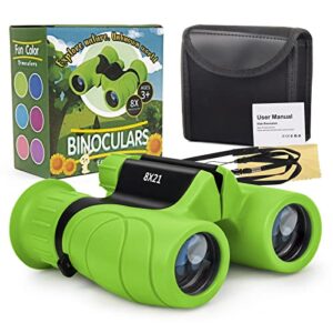 binoculars for kids, gifts for 3-12 year boys girls, compact kids binoculars 8×21 high-resolution for bird watching, camping, exploration, hiking, hunting, sports events and safari park (green)
